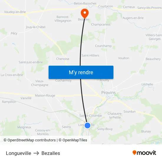 Longueville to Bezalles map