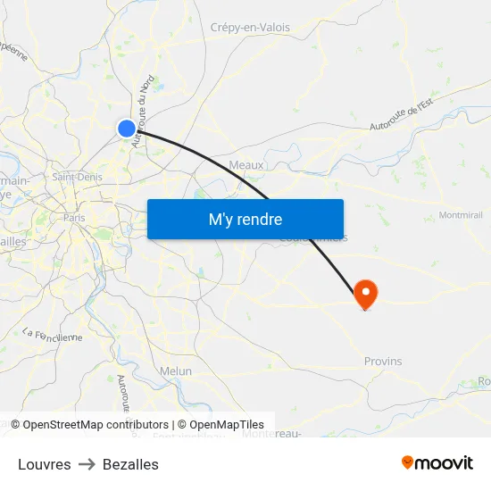 Louvres to Bezalles map