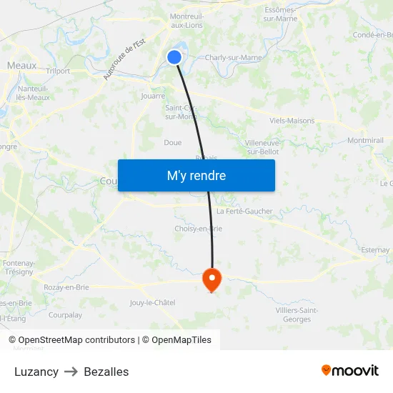 Luzancy to Bezalles map