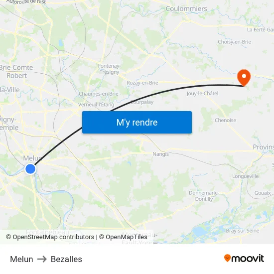 Melun to Bezalles map