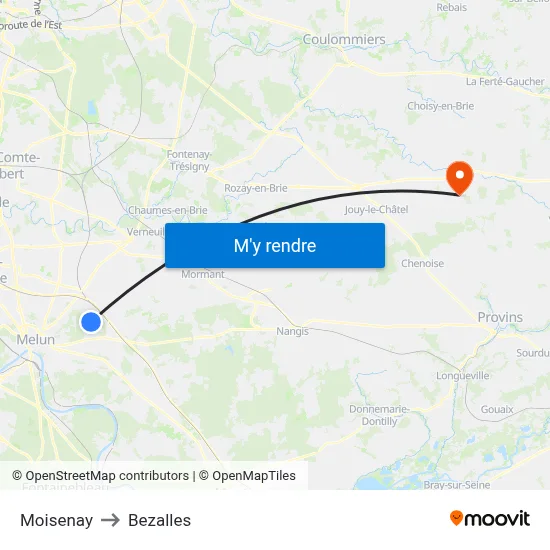 Moisenay to Bezalles map