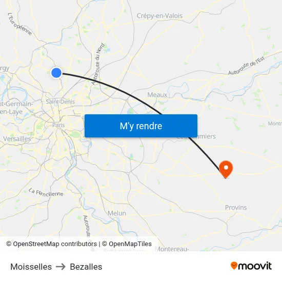 Moisselles to Bezalles map