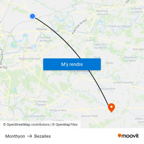 Monthyon to Bezalles map