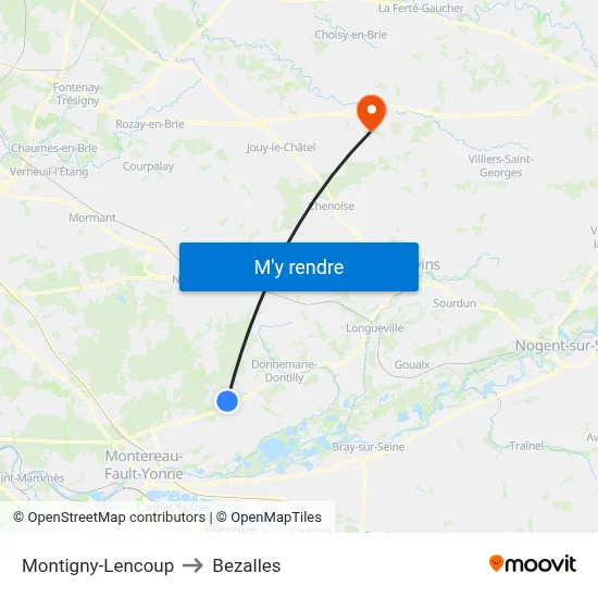 Montigny-Lencoup to Bezalles map