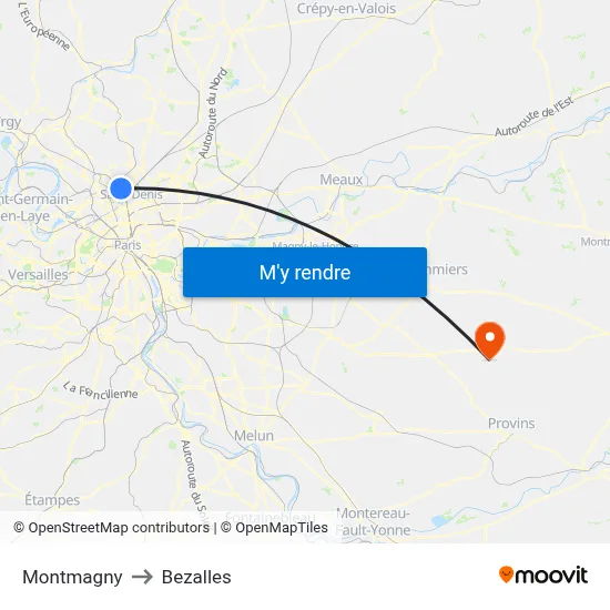 Montmagny to Bezalles map
