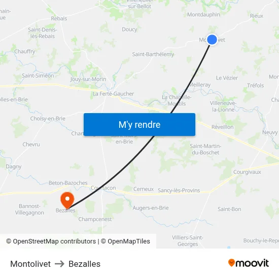 Montolivet to Bezalles map