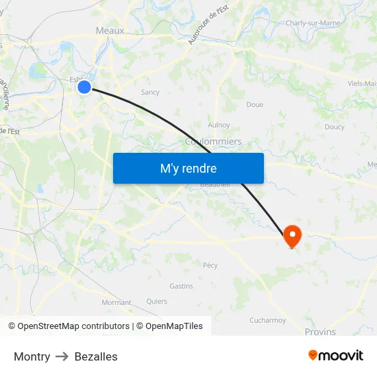 Montry to Bezalles map