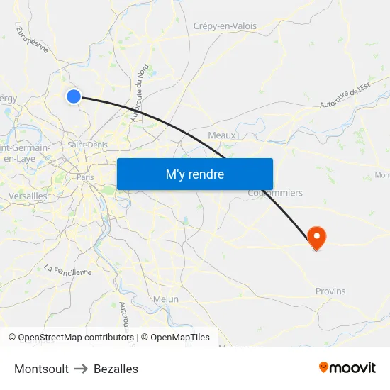 Montsoult to Bezalles map
