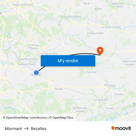 Mormant to Bezalles map