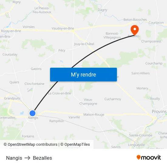 Nangis to Bezalles map