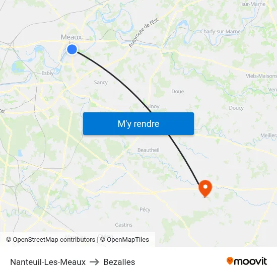 Nanteuil-Les-Meaux to Bezalles map