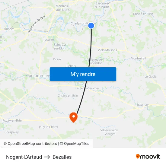 Nogent-L'Artaud to Bezalles map