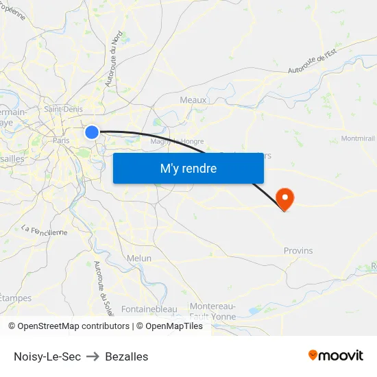 Noisy-Le-Sec to Bezalles map