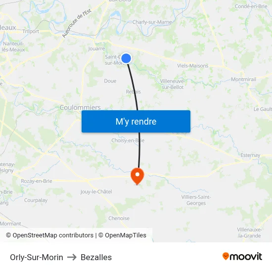 Orly-Sur-Morin to Bezalles map