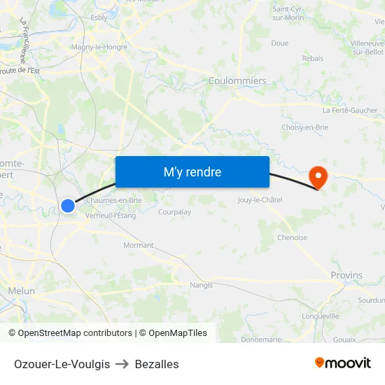 Ozouer-Le-Voulgis to Bezalles map
