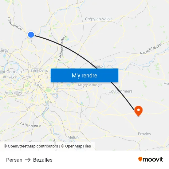 Persan to Bezalles map