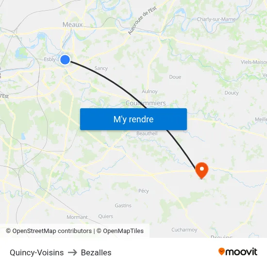 Quincy-Voisins to Bezalles map