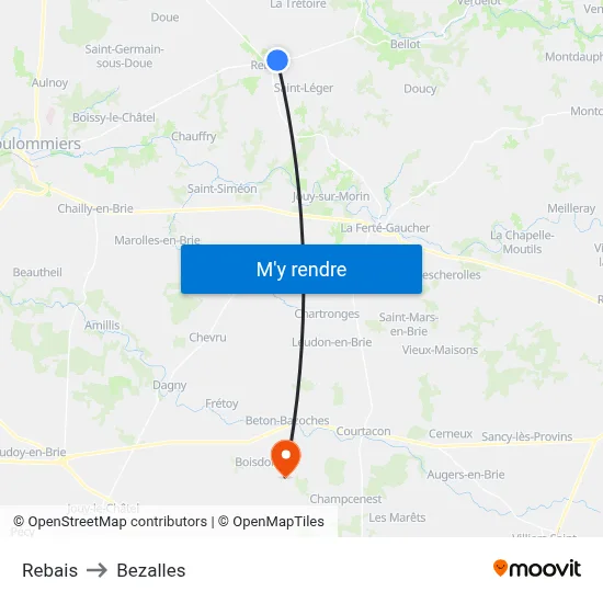 Rebais to Bezalles map