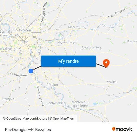 Ris-Orangis to Bezalles map