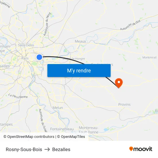 Rosny-Sous-Bois to Bezalles map
