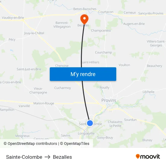 Sainte-Colombe to Bezalles map
