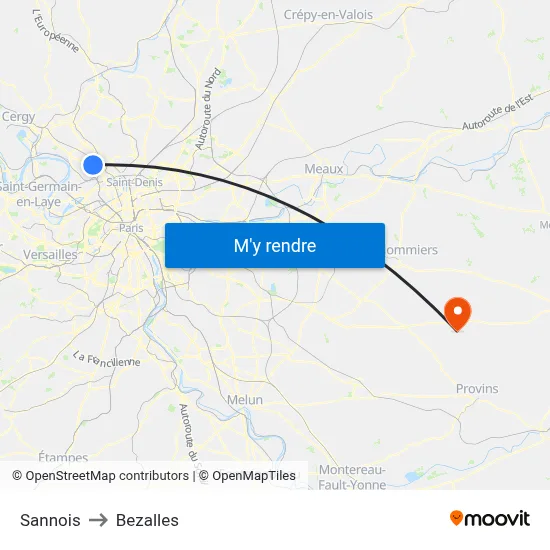 Sannois to Bezalles map