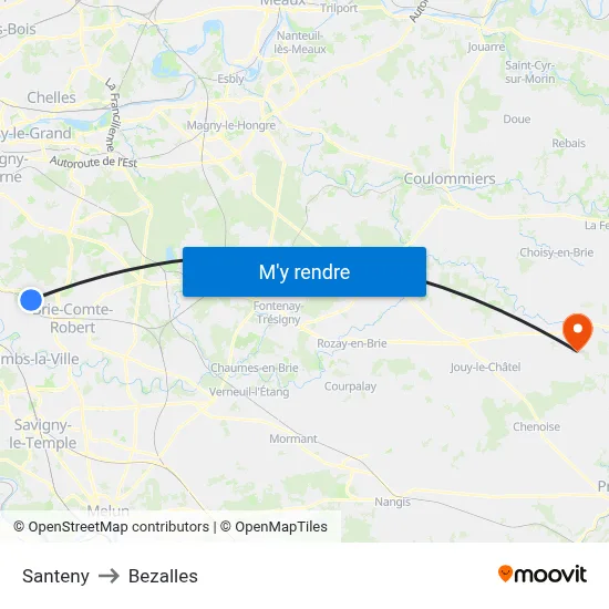 Santeny to Bezalles map