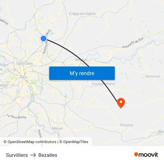 Survilliers to Bezalles map