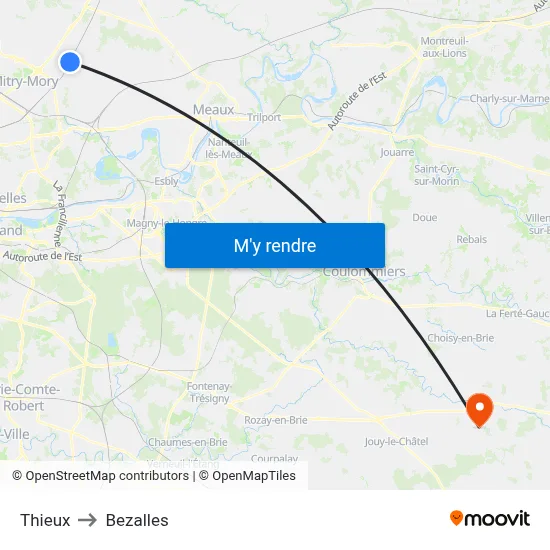 Thieux to Bezalles map