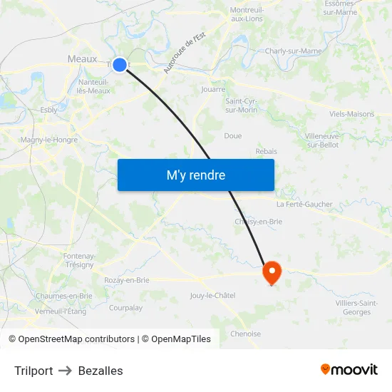 Trilport to Bezalles map