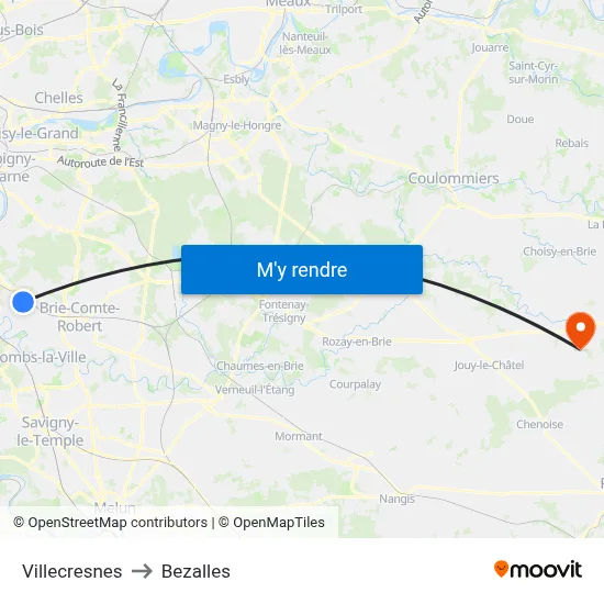 Villecresnes to Bezalles map