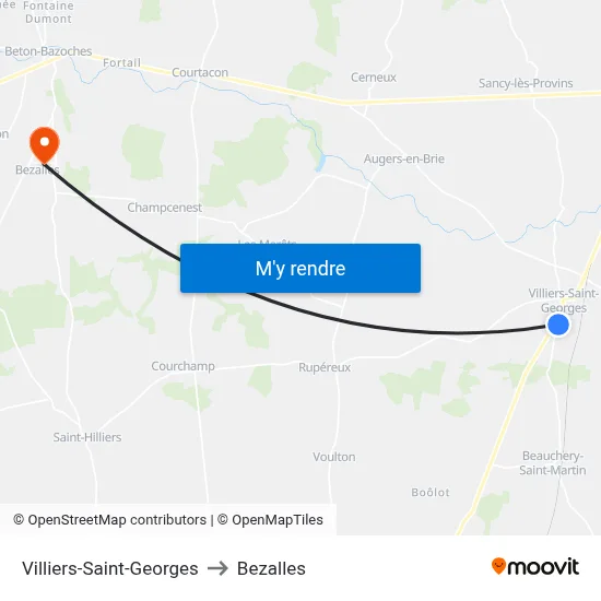 Villiers-Saint-Georges to Bezalles map