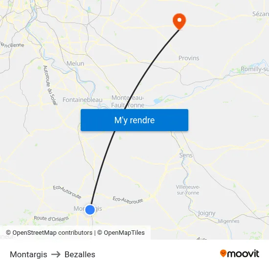 Montargis to Bezalles map
