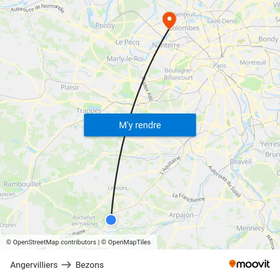 Angervilliers to Bezons map