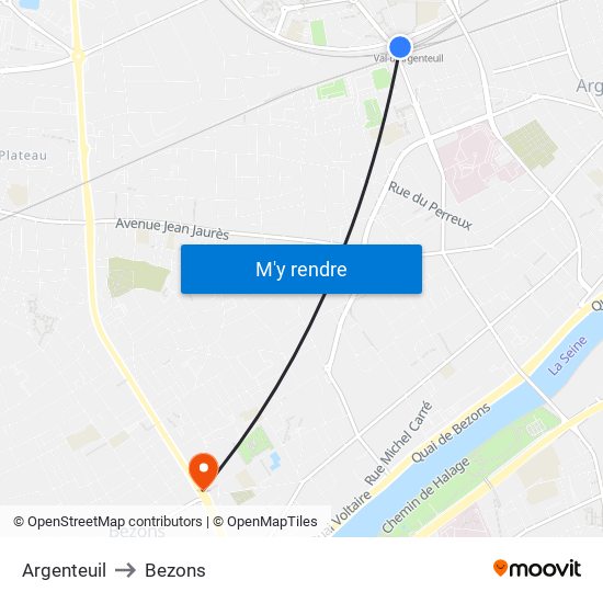 Argenteuil to Bezons map