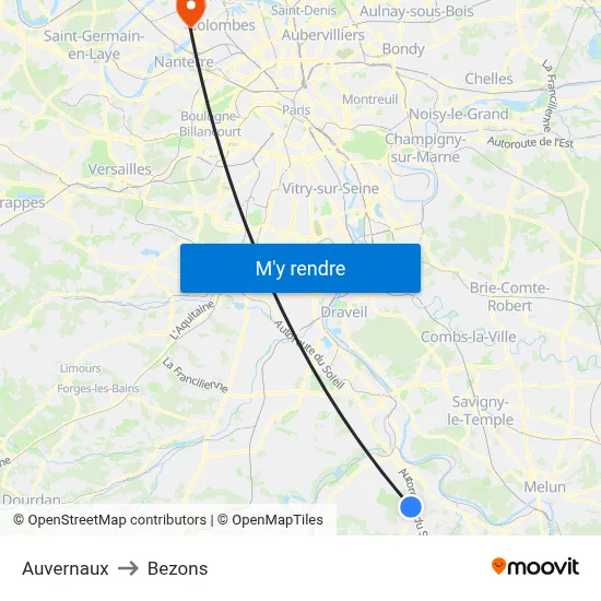 Auvernaux to Bezons map