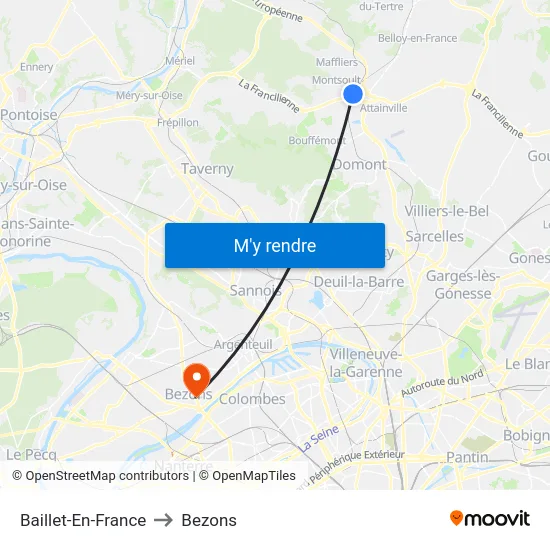 Baillet-En-France to Bezons map