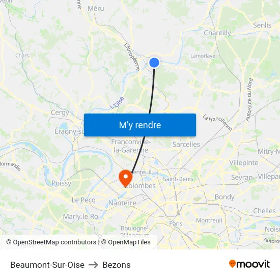 Beaumont-Sur-Oise to Bezons map