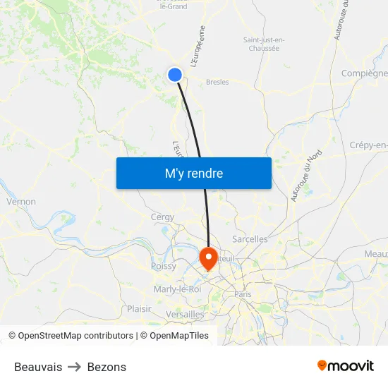 Beauvais to Bezons map