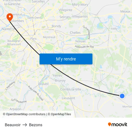 Beauvoir to Bezons map