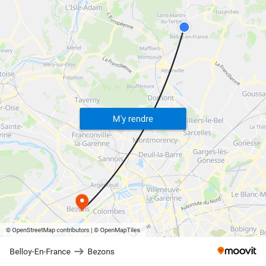 Belloy-En-France to Bezons map