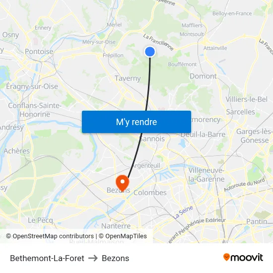 Bethemont-La-Foret to Bezons map