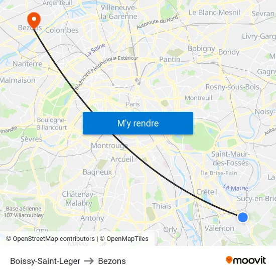 Boissy-Saint-Leger to Bezons map