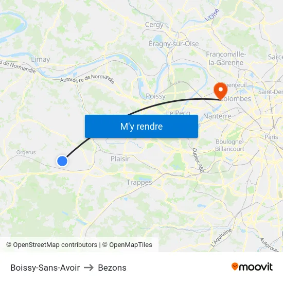 Boissy-Sans-Avoir to Bezons map