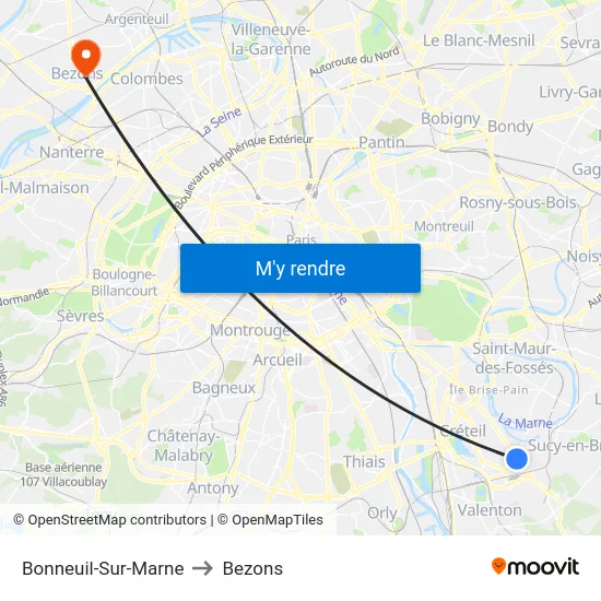 Bonneuil-Sur-Marne to Bezons map
