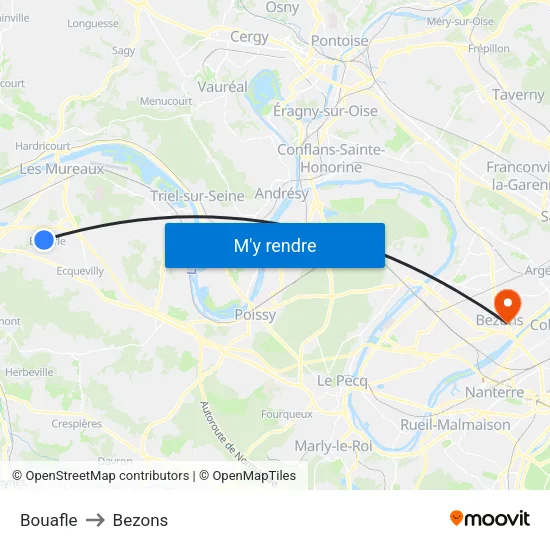 Bouafle to Bezons map