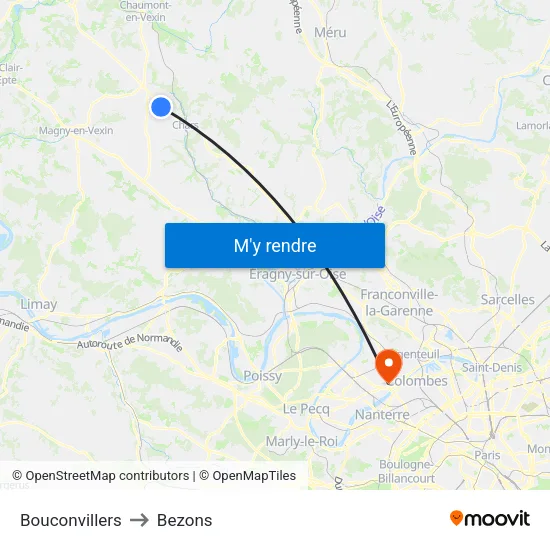 Bouconvillers to Bezons map