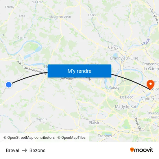 Breval to Bezons map