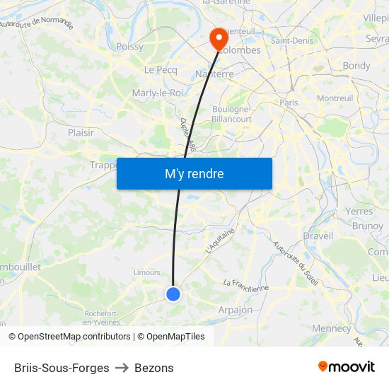 Briis-Sous-Forges to Bezons map