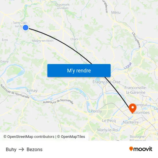 Buhy to Bezons map
